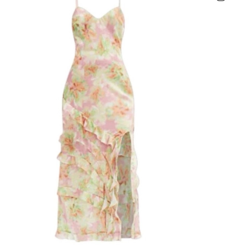 NWT Bardot cantara Pink & Green Floral Ruffle maxi Dress size L/8